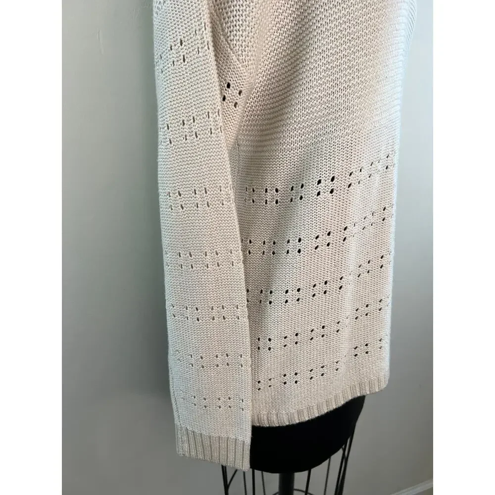 Manoukian Ivory V-Neck Relaxed Fit Long Sleeve Knit Top Sweater Medium Large M/L